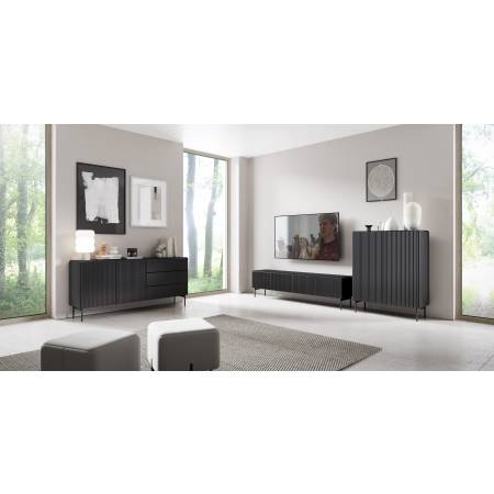 Duża Szafka pod telewizor ryflowana czarna RTV 195 cm MIGEL